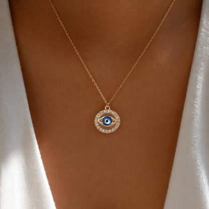 Evil Eye Crystal Halo Pendant Necklace