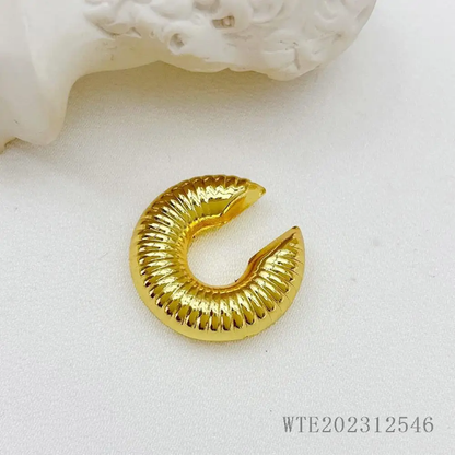 Gold-Tone Textured C-Shaped Hoop Earrings – Minimalist Statement Earrings