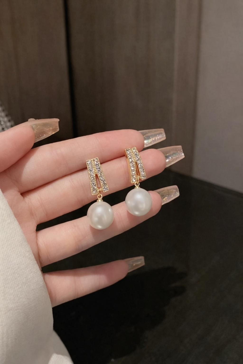 Crystal Bar & Pearl Drop Earrings