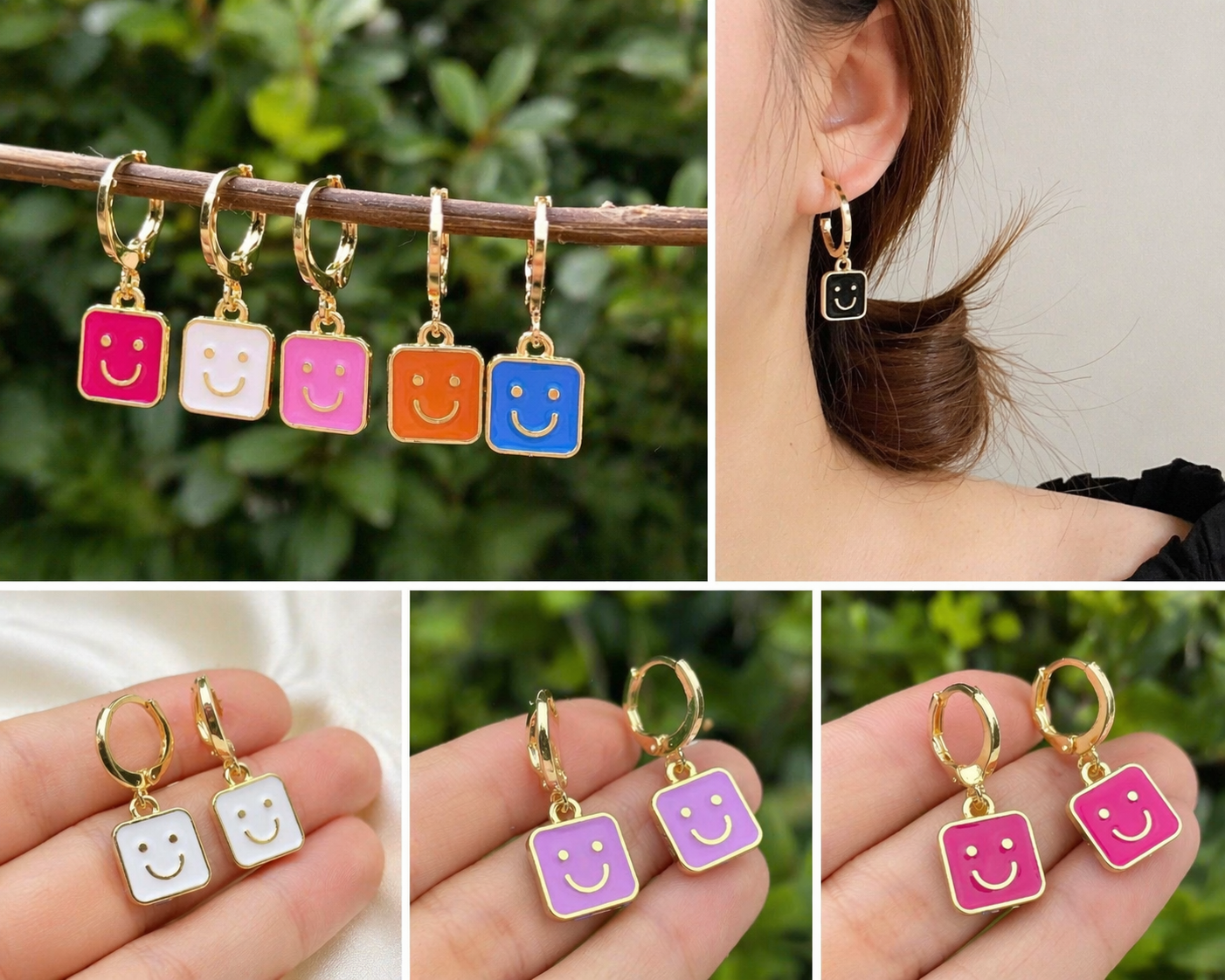 Smiley Charm Hoop Earrings – Fun & Colorful