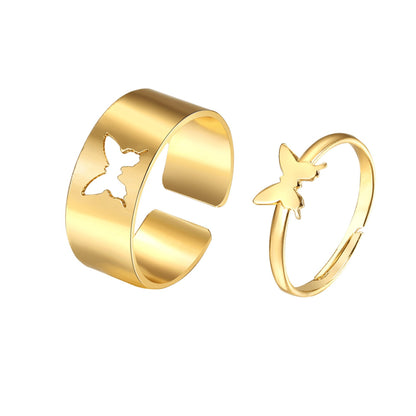 Butterfly Couple Ring Set – Gold Matching Rings for Him & Her