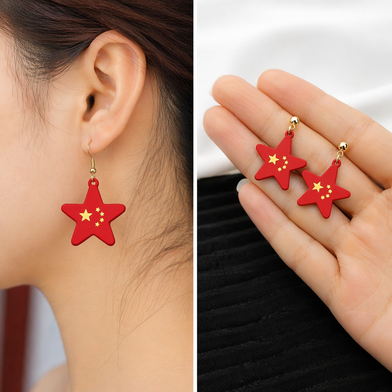 Red Star Statement Earrings – Bold & Trendy
