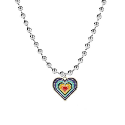 Multicolor Heart Pendant Beaded Necklace
