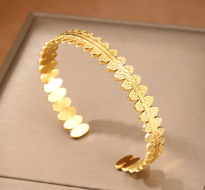 Golden Laurel Leaf Open Cuff Bangle