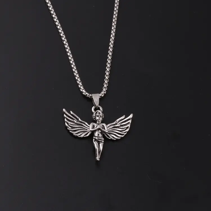 Silver Angel Wing Pendant Necklace