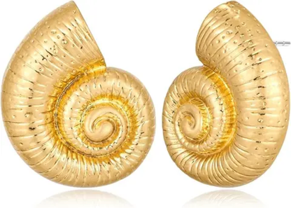 Golden Spiral Shell Earrings – Textured Statement Stud Earrings for Women