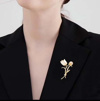 Elegant Pearl Tulip Brooch