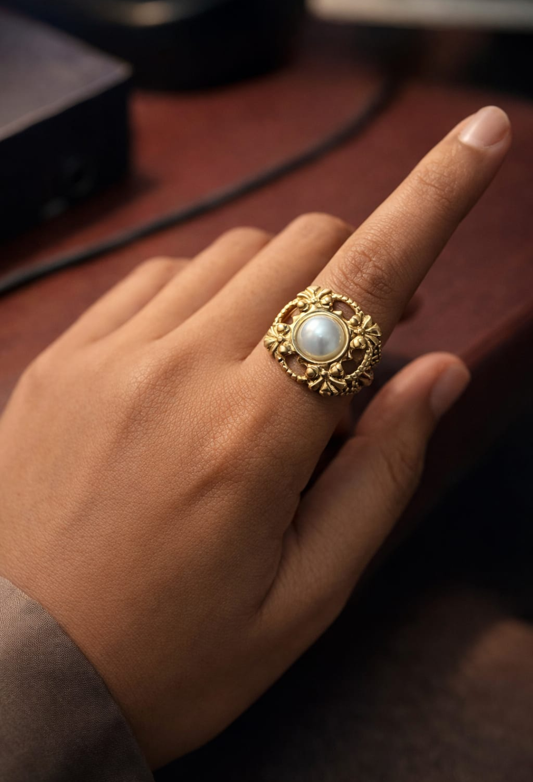 Vintage Floral Pearl Statement Ring