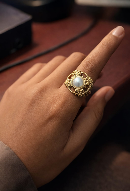 Vintage Floral Pearl Statement Ring