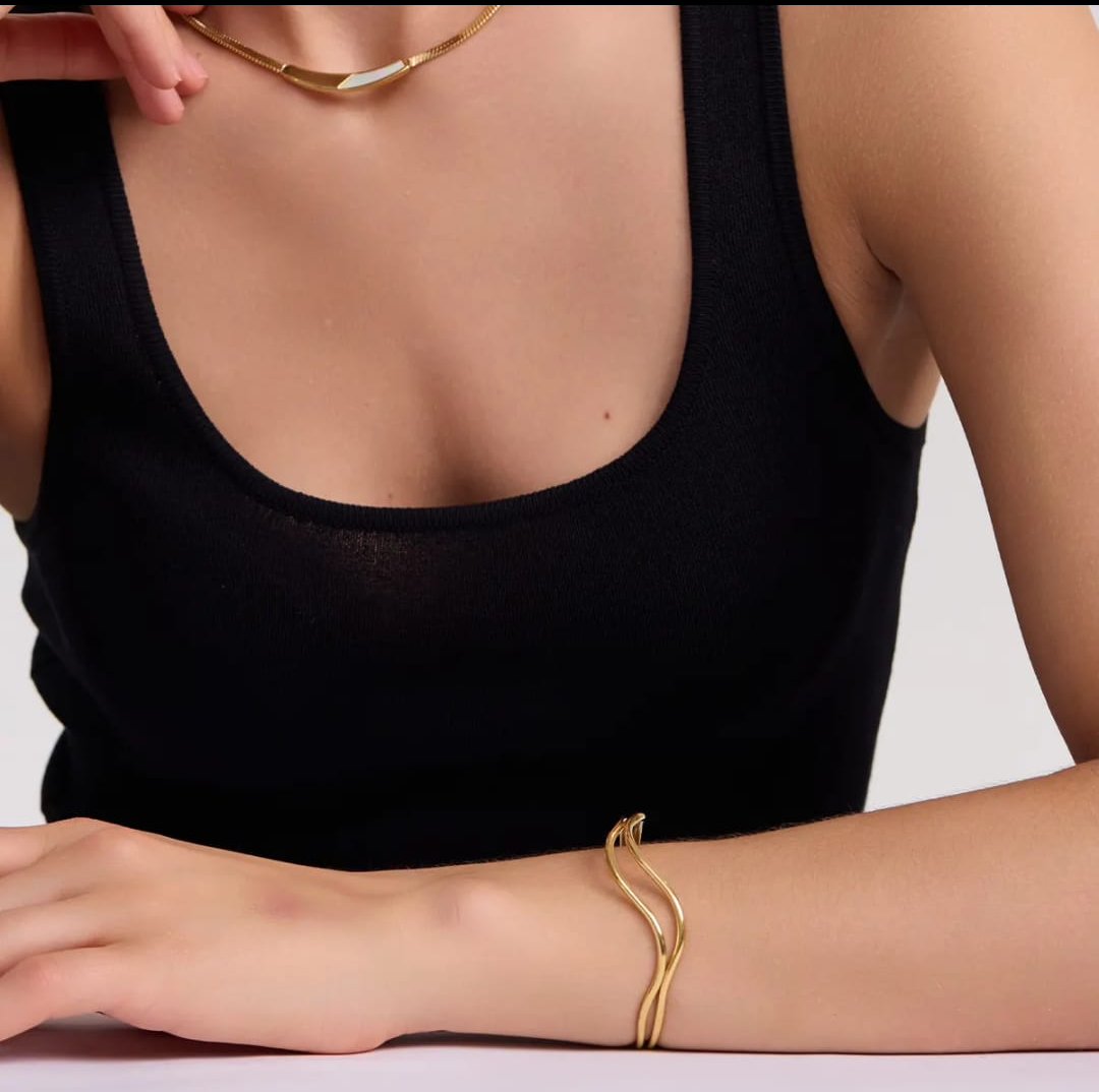 Double Wave Gold Cuff Bracelet