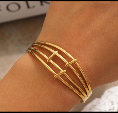 Minimalist Multi-Line Gold Cuff Bracelet