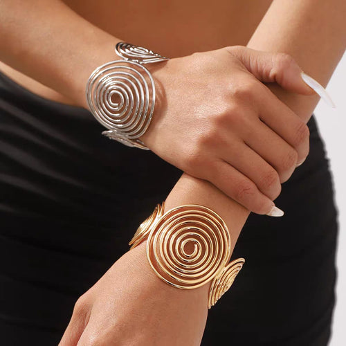 Gold Spiral Cuff Bracelet – Statement Open Bangle with Geometric Coil Design