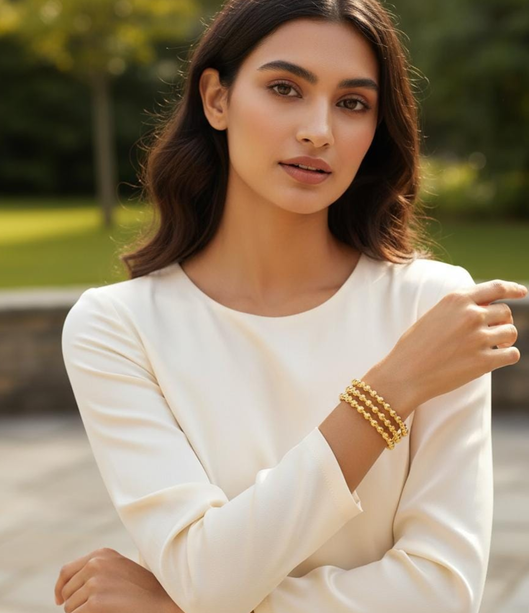 Triple Beaded Gold Cuff Bracelet