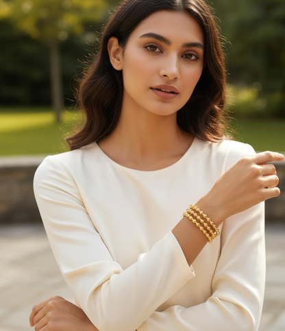 Triple Beaded Gold Cuff Bracelet