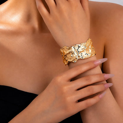 Golden Textured Statement Cuff Bracelet