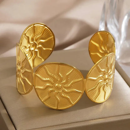 Sunburst Disc Cuff Bracelet – Vintage Statement Bracelet for Women
