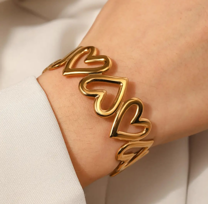 Heart-Link Gold Cuff Bracelet