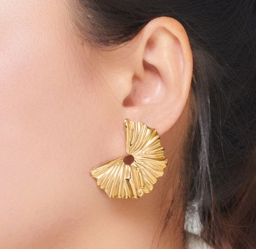 Gold Sculpted Fan Statement Earrings