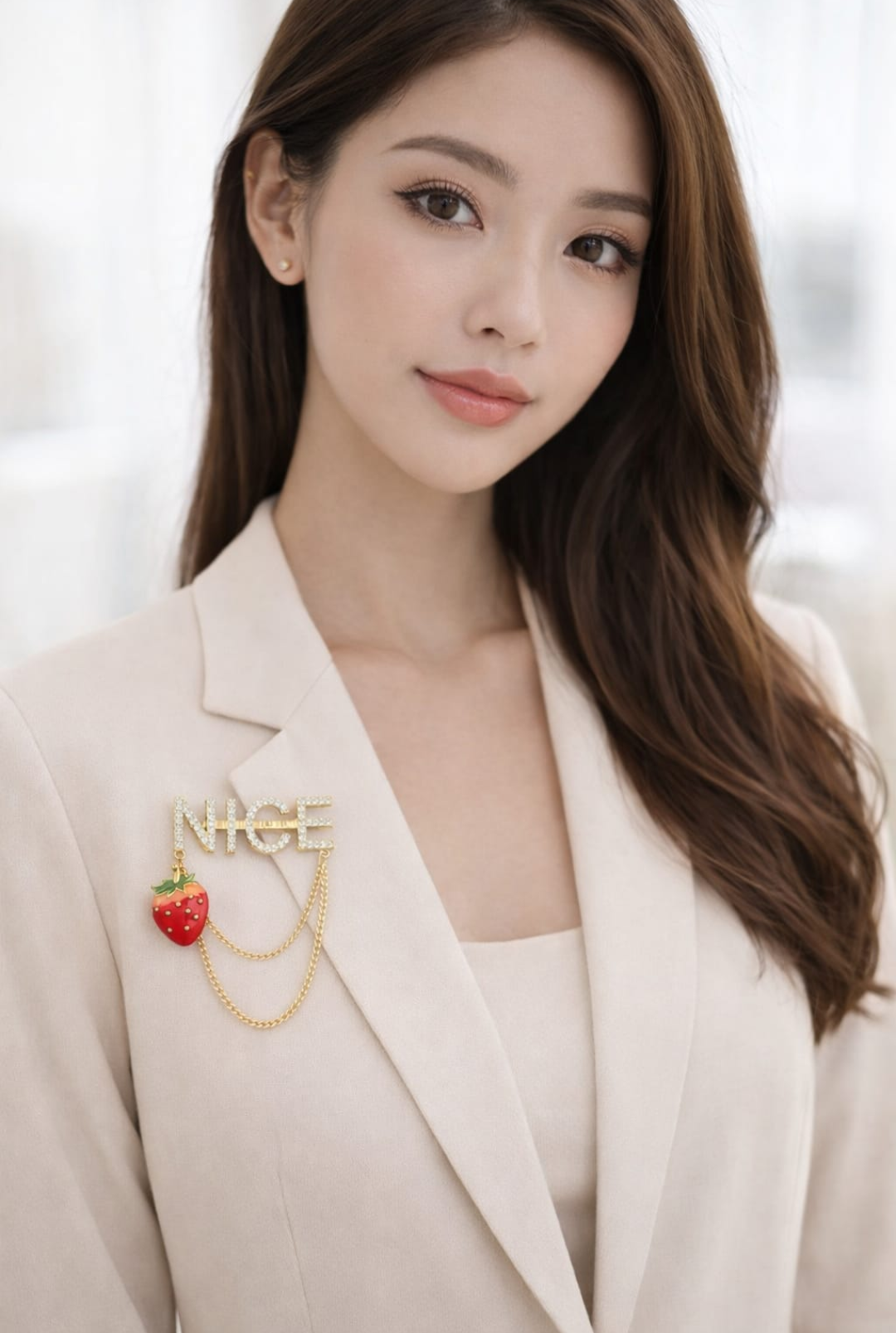 Chic “NICE” Strawberry Chain Brooch