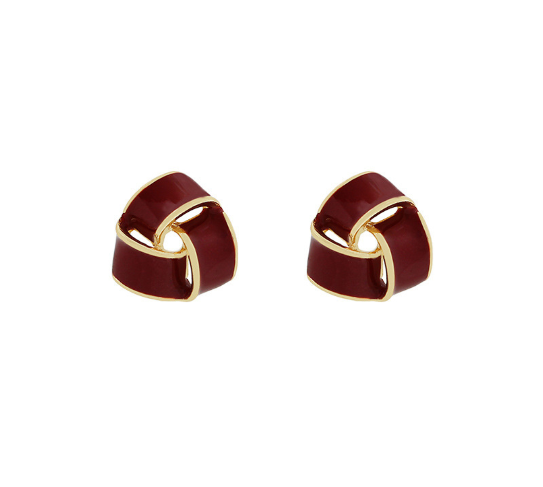 Elegant Burgundy Knot Stud Earring