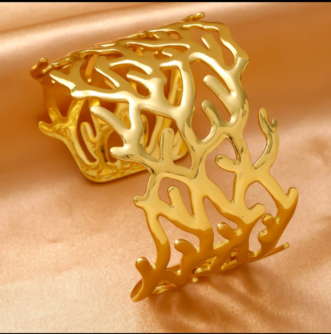 ✨ Organic Gold Coral Cuff Bracelet