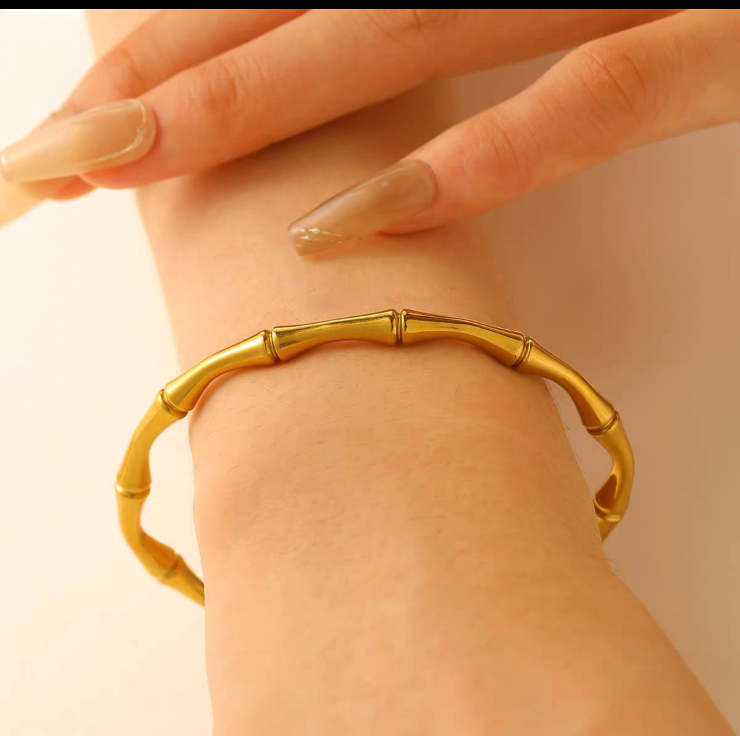 Golden Bamboo Open Cuff Bracelet