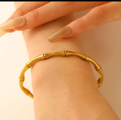 Golden Bamboo Open Cuff Bracelet