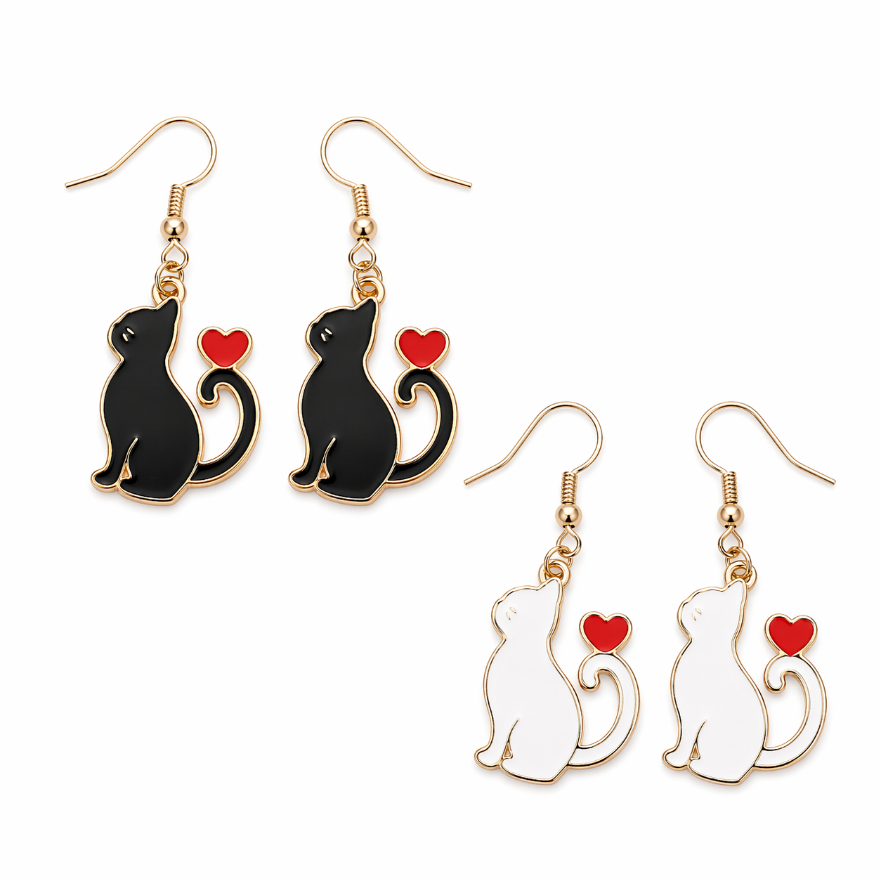 Cute Cat Love Charm Drop Earrings