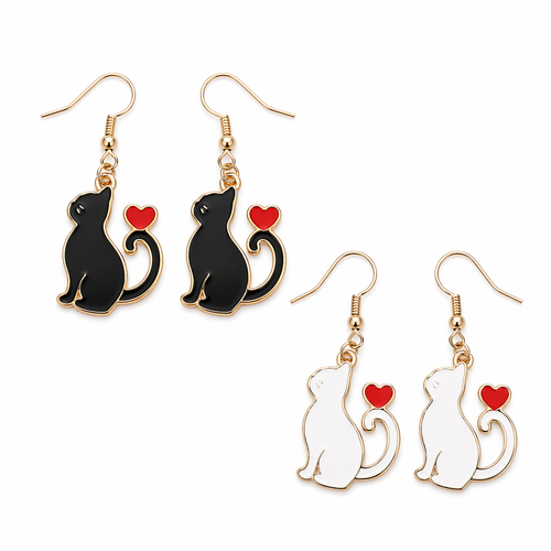 Cute Cat Love Charm Drop Earrings