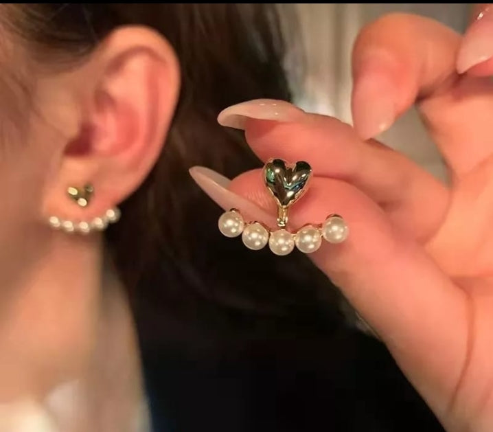 Pearl Heart Ear Cuff Earrings