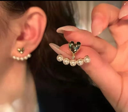 Pearl Heart Ear Cuff Earrings