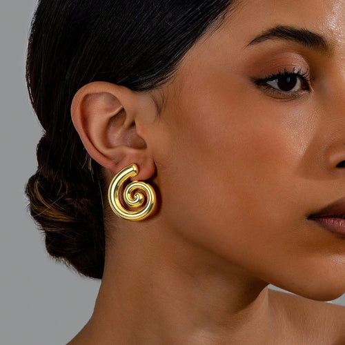 Spiral Swirl Gold-Tone Statement Earrings – Modern Round Earrings for Women