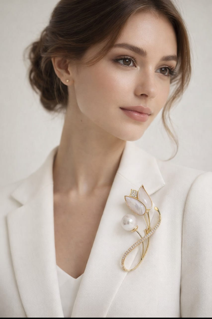 Elegant Pearl Tulip Brooch