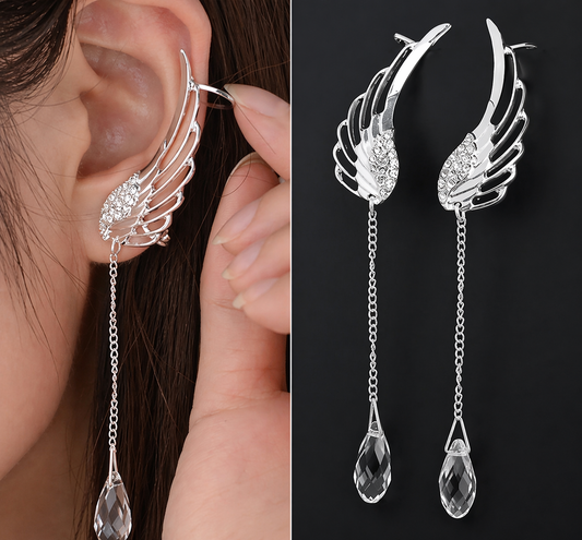 Elegant Crystal Wing Ear Cuff Earrings