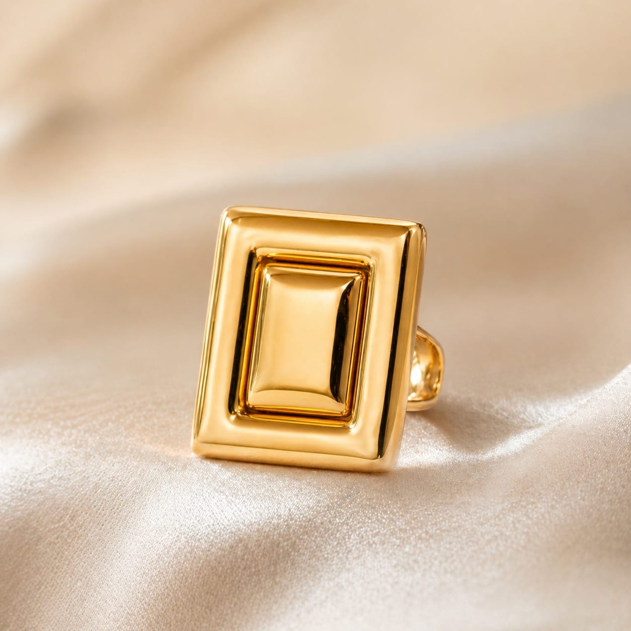 Gold Geometric Rectangle Statement Ring – Bold Modern Ring for Women