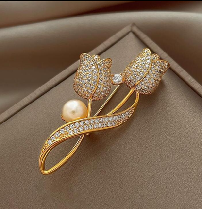 Elegant Tulip Crystal Brooch