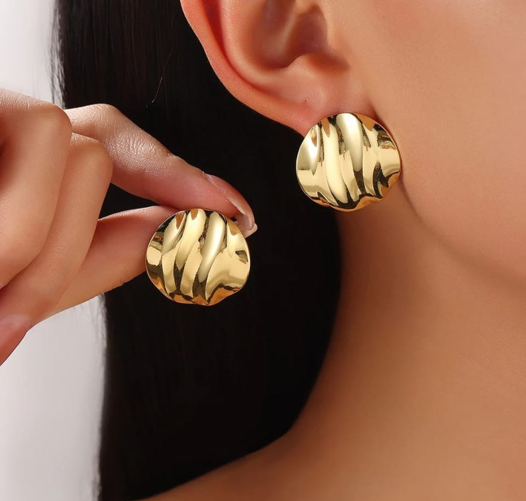 Molten Gold Dome Stud Earrings – Sleek Statement Shine