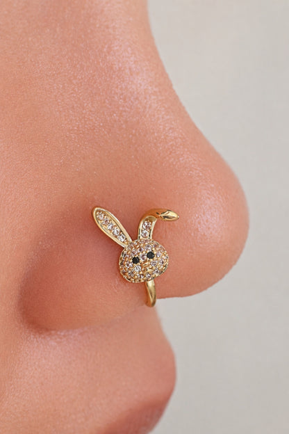 Cute Bunny Diamond Nose Pin (Gold Plated)
