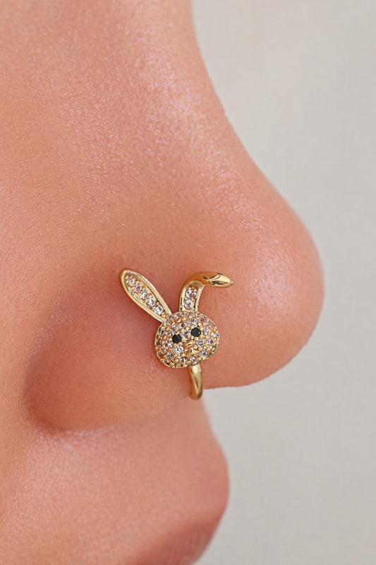 Cute Bunny Diamond Nose Pin (Gold Plated)