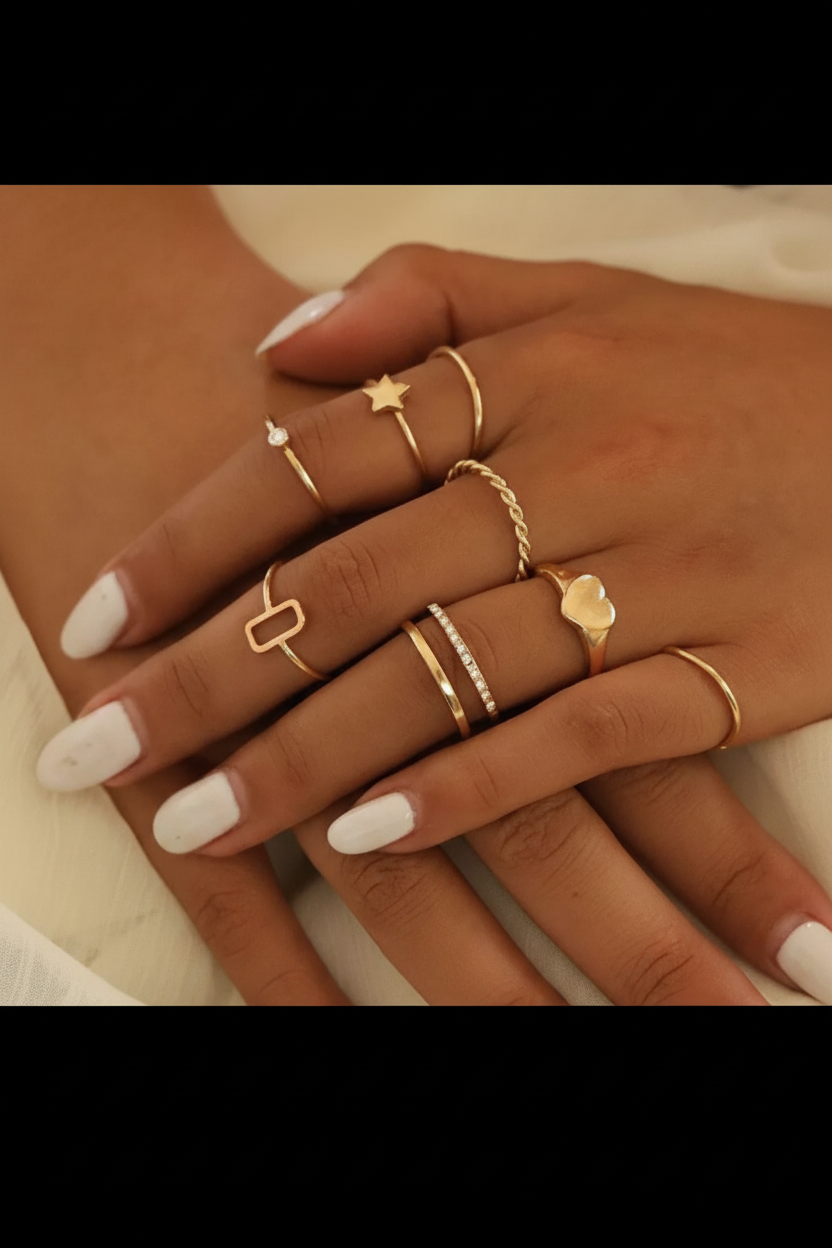 Minimal Gold Ring Combo Set (8 Pieces)