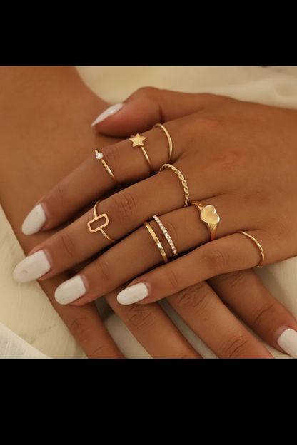 Minimal Gold Ring Combo Set (8 Pieces)