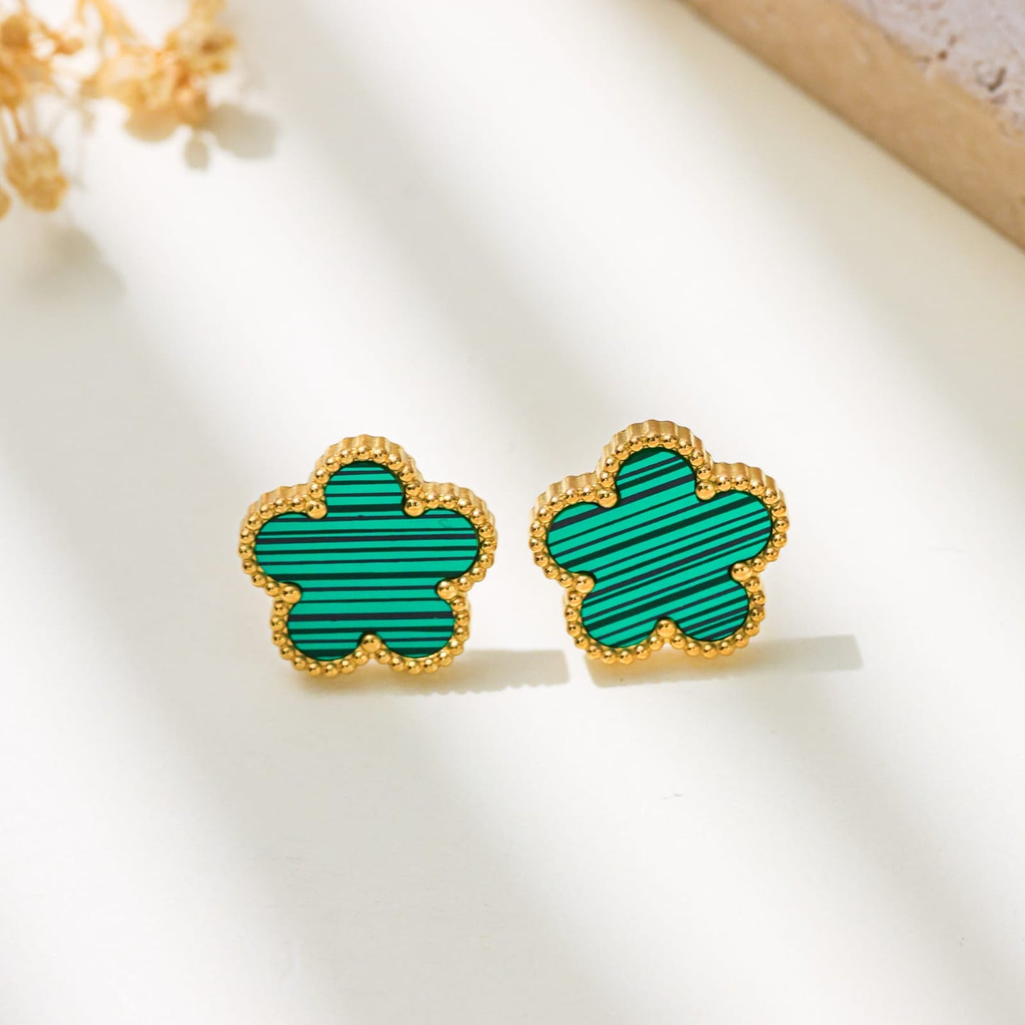 Gold-Tone Clover Flower Stud Earrings – Colorful Enamel Floral Earrings for Women