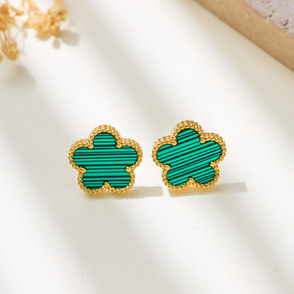 Gold-Tone Clover Flower Stud Earrings – Colorful Enamel Floral Earrings for Women