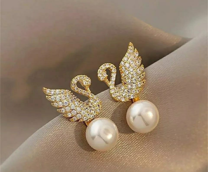 Elegant Swan Pearl Drop Earrings
