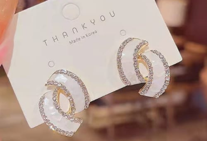 Chic Double Curve Crystal Stud Earrings