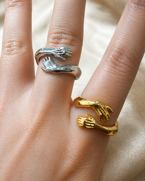 Elegant Hug Hands Adjustable Ring