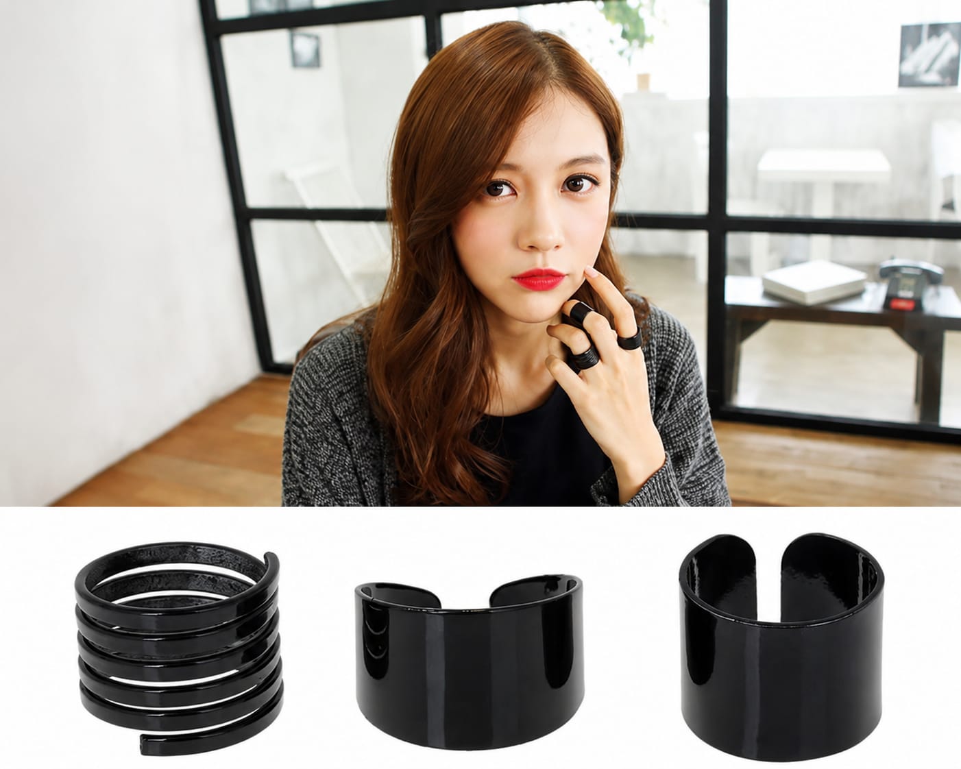 Black Minimalist Statement Ring – Adjustable Wide Band Fashion Ring for Women