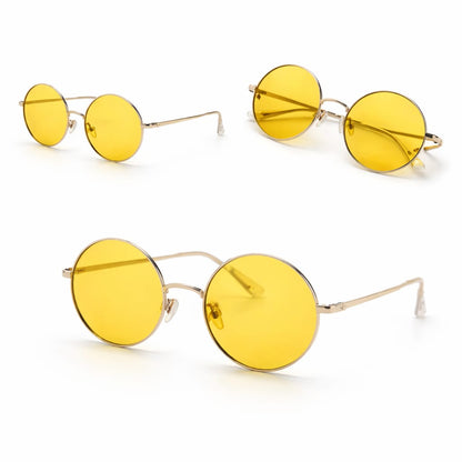 Round Yellow Tinted Sunglasses – Retro Vintage Unisex Fashion Shades