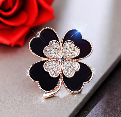 Elegant Crystal Clover Brooch