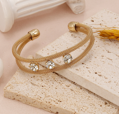 SET OF 2 Minimal Crystal Accent Gold Cuff